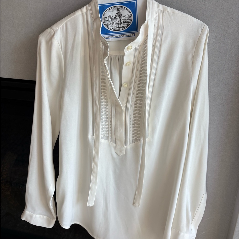 Ann Taylor White 3/4 Sleeve Mandarin Collar Tunic